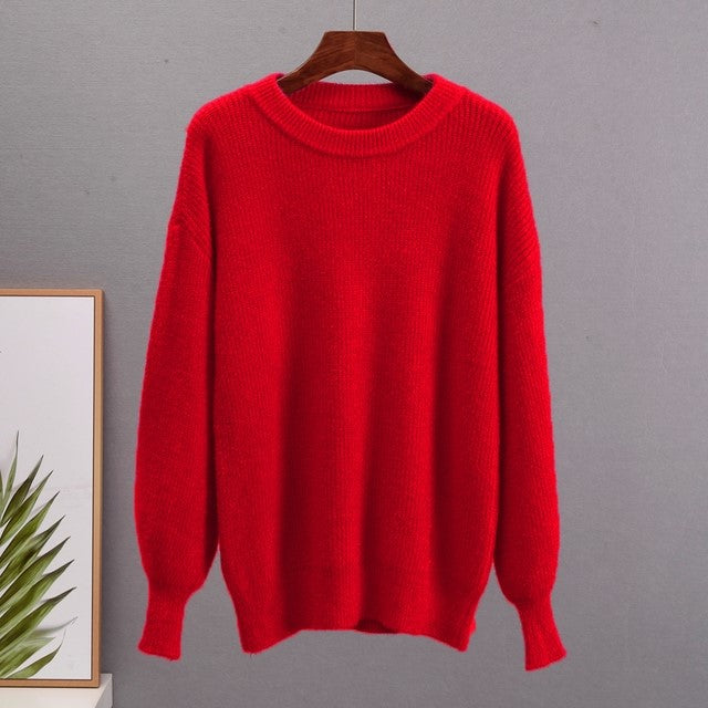 Jersey de punto básico cuello redondo en color rojo