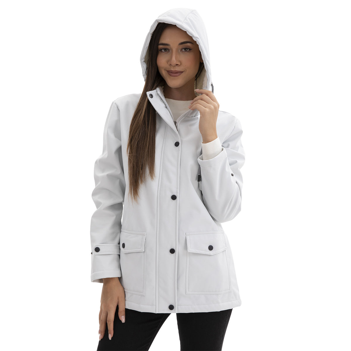 Parka cortavientos con forro polar en gris claro – look