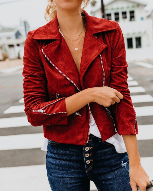 Cazadora biker efecto piel en color rojo
