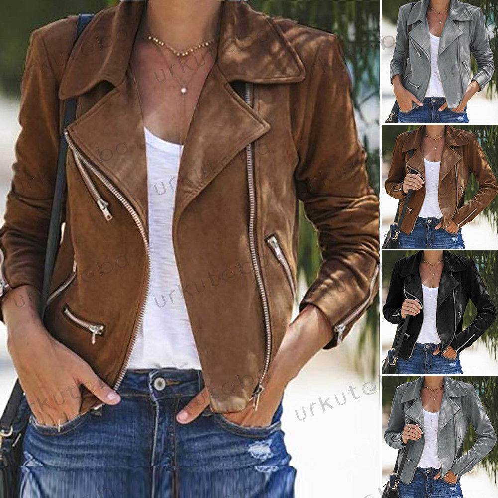 Cazadora biker efecto piel en marrón – detalles