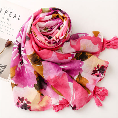 Fular de flores acuarela con borlas – foto 7