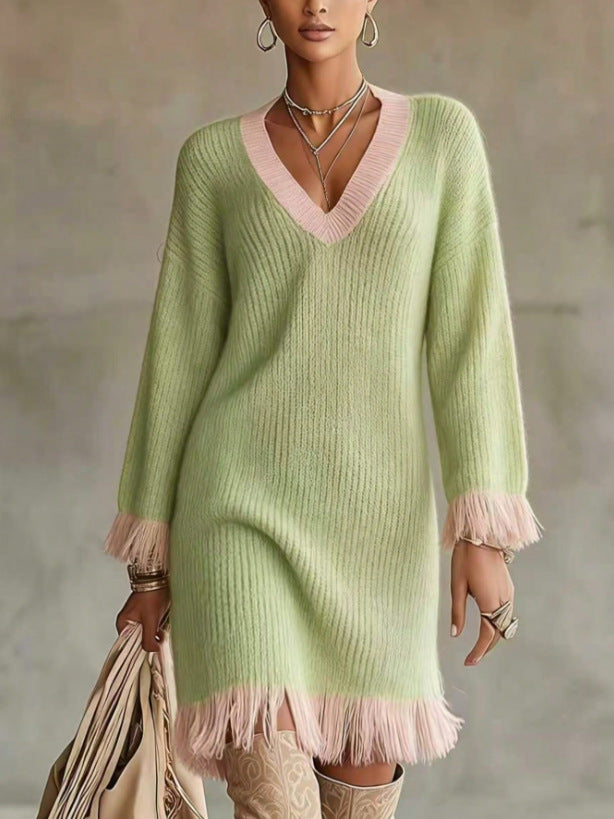Vestido de punto en bloques de color con borlas – foto 6