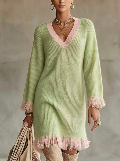 Vestido de punto en bloques de color con borlas – foto 6