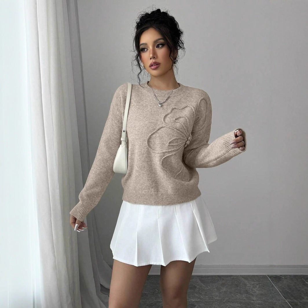 Jersey de cuello redondo con flores