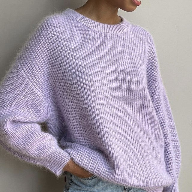 Jersey de punto básico cuello redondo en color lila