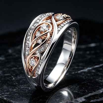 Anillo bicolor de filigrana con circonitas – foto 4