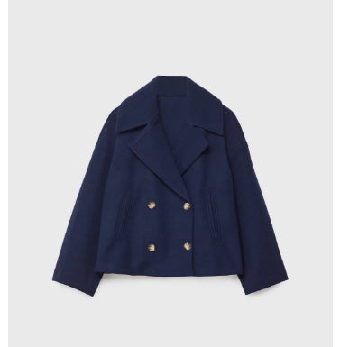 Chaquetón corto cruzado efecto paño en color azul marino