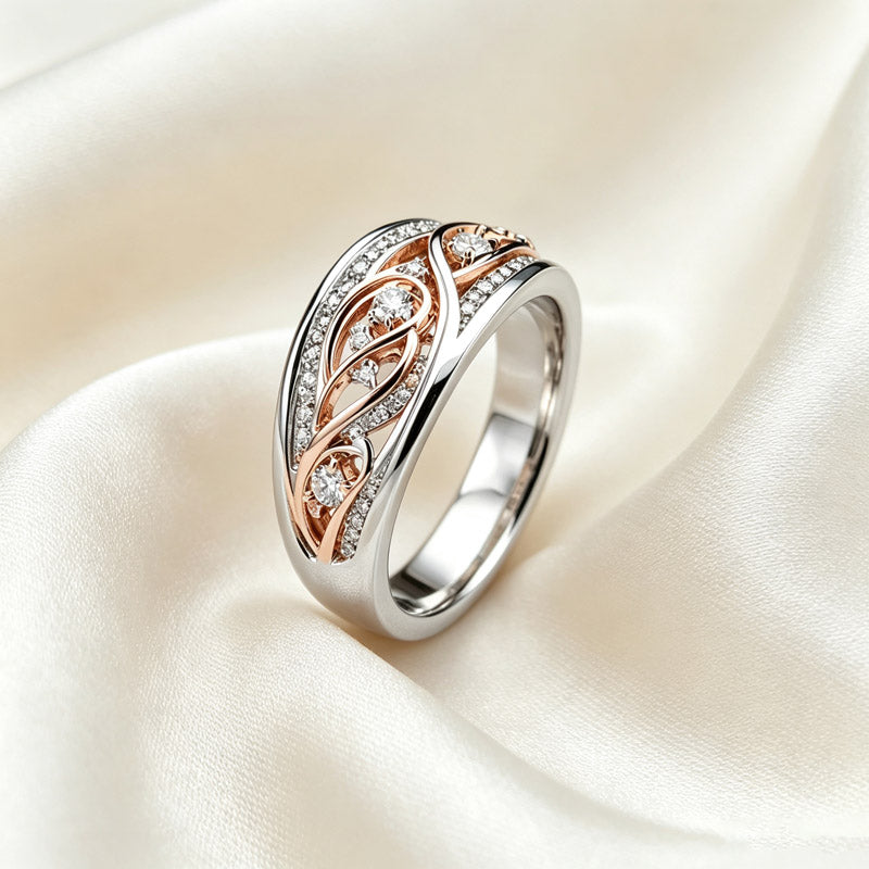Anillo bicolor de filigrana con circonitas – foto 7