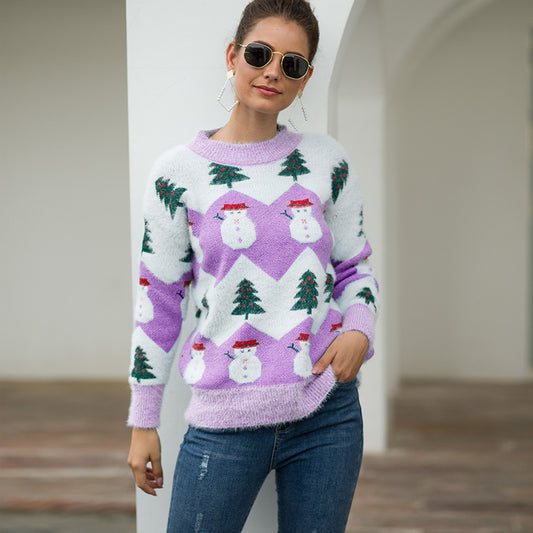 Jersey navideño de muñeco de nieve y abeto