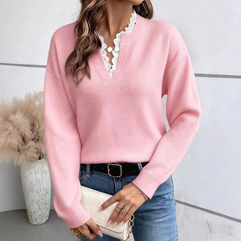 Jersey de punto con escote de pico y encaje – foto 10