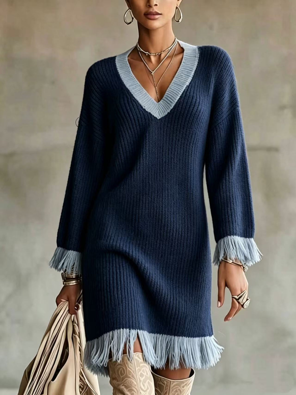 Vestido de punto en bloques de color con borlas – foto 8