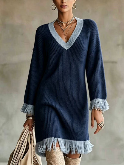 Vestido de punto en bloques de color con borlas – foto 8
