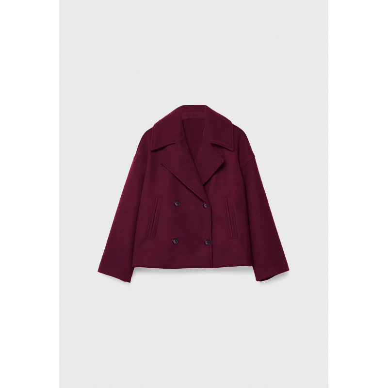 Chaquetón corto cruzado efecto paño en color burdeos