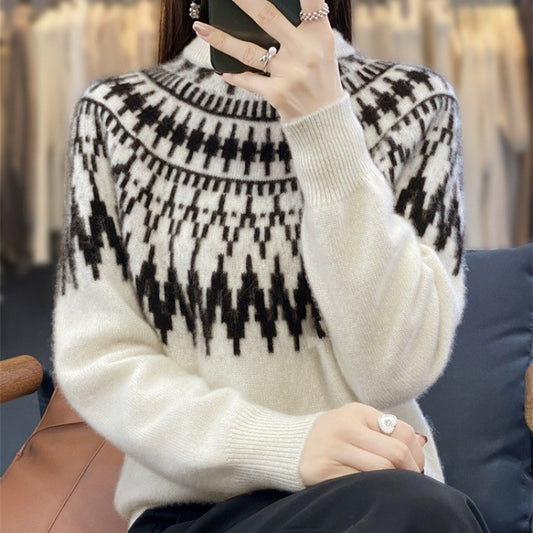 Jersey grueso de cuello alto jacquard