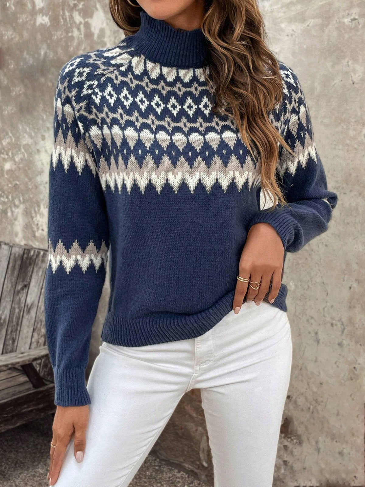 Jersey de cuello alto con jacquard nórdico – foto 6