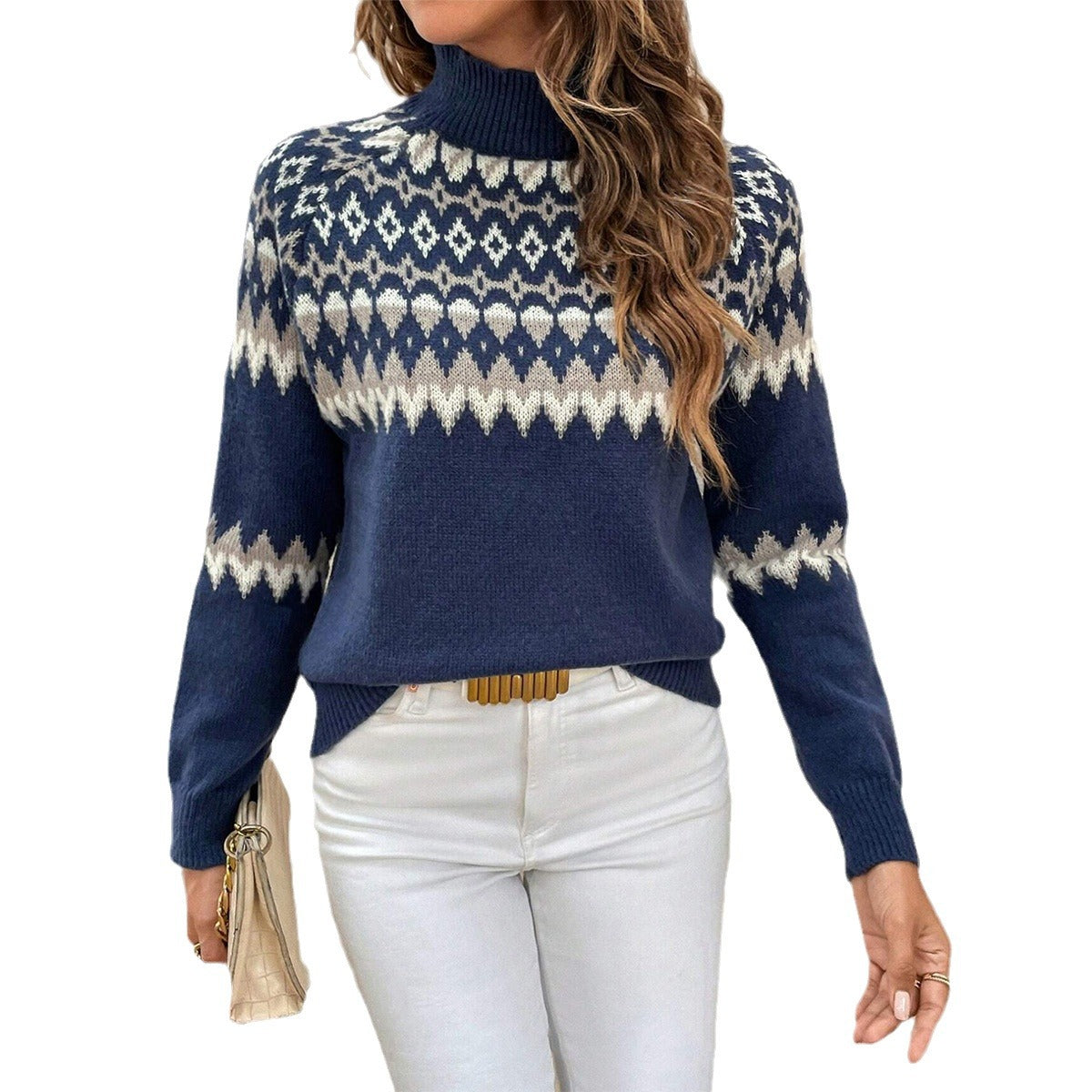 Jersey de cuello alto con jacquard nórdico – foto 5