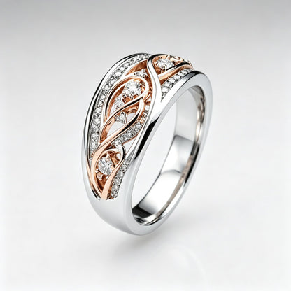 Anillo bicolor de filigrana con circonitas