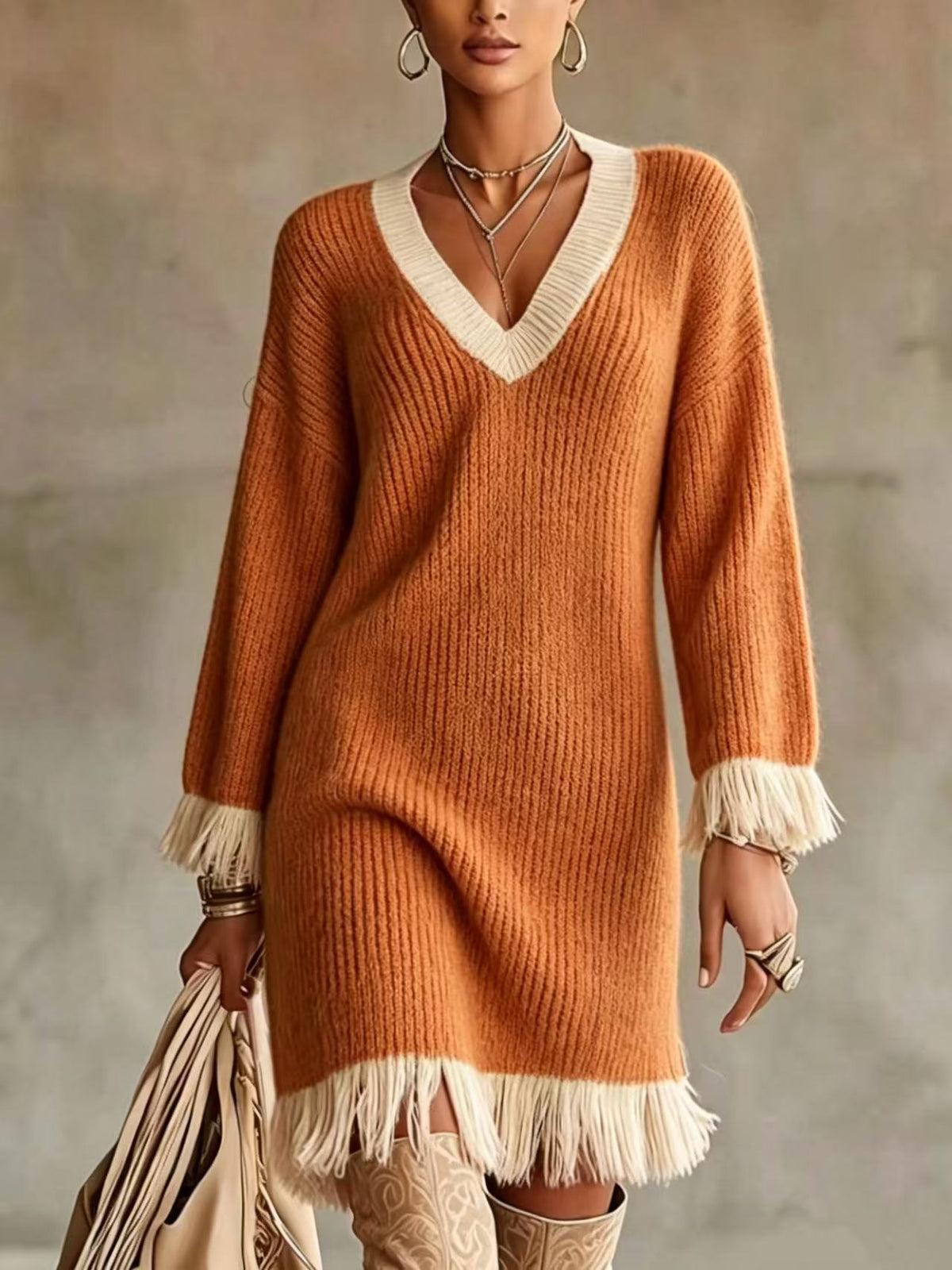 Vestido de punto en bloques de color con borlas – foto 12