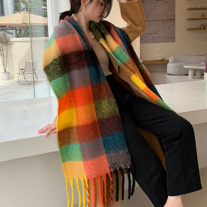 Bufanda de cuadros multicolor con flecos – foto 4