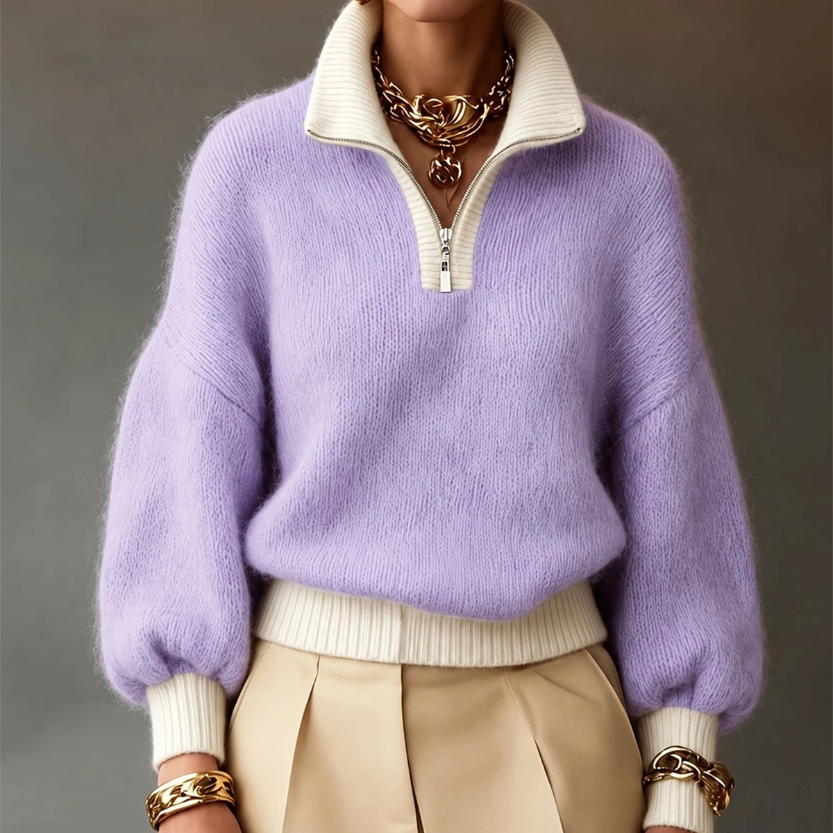 Jersey de punto con cuello polo y media cremallera