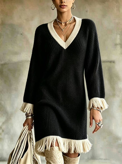 Vestido de punto en bloques de color con borlas – foto 7