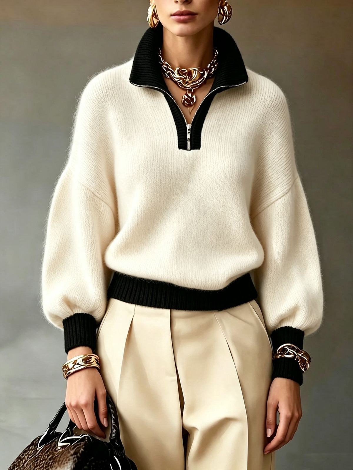 Jersey de punto con cuello polo y media cremallera – foto 7