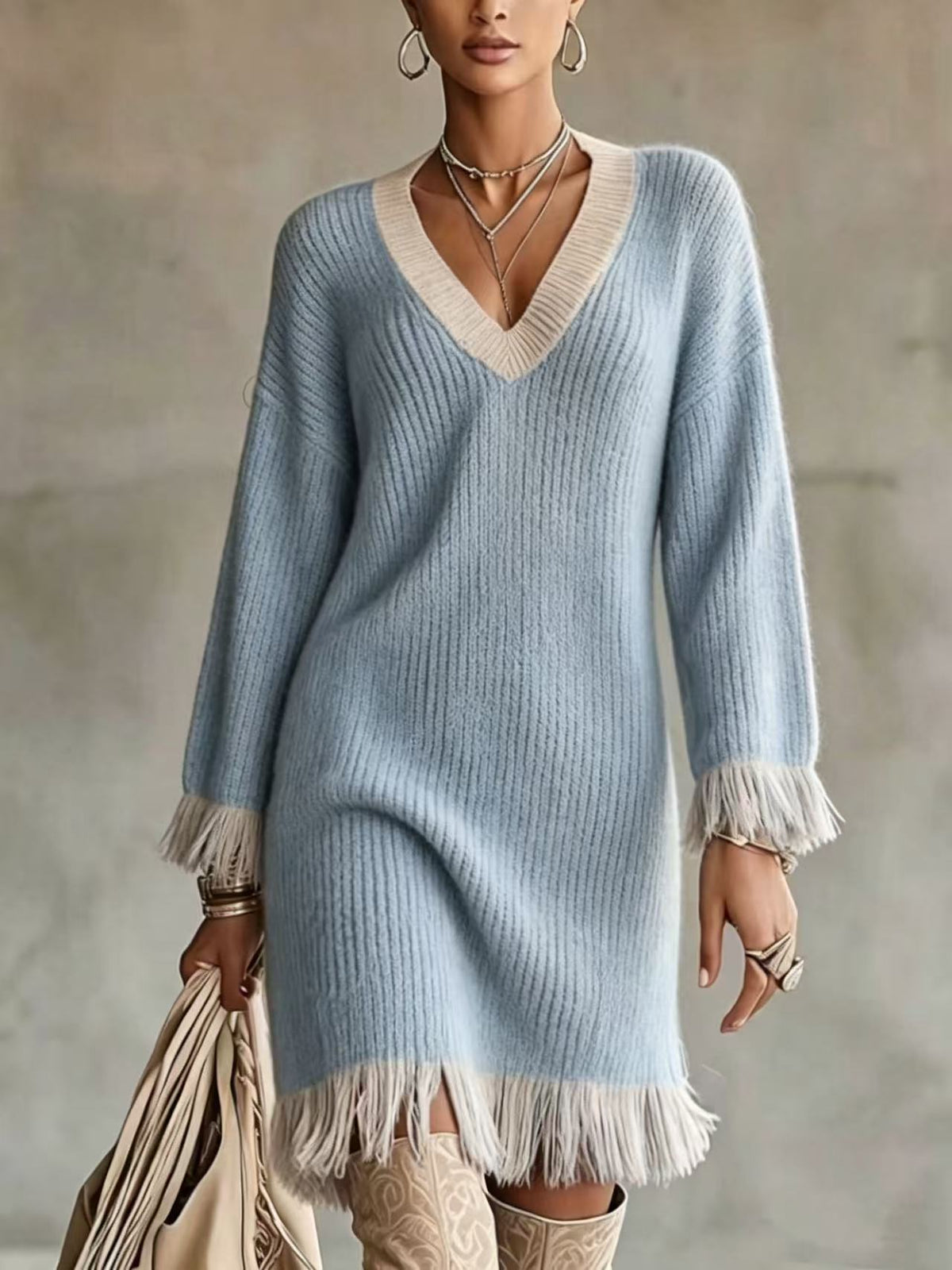 Vestido de punto en bloques de color con borlas – foto 9