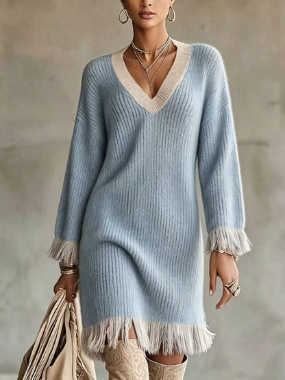Vestido de punto en bloques de color con borlas – foto 9