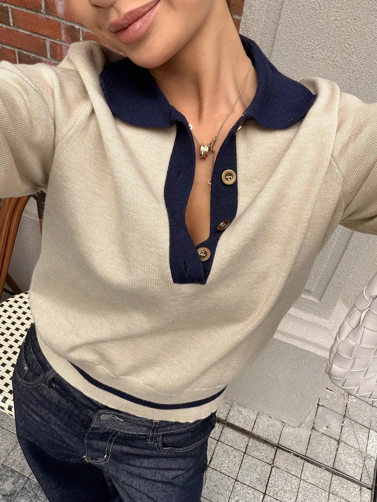 Jersey de punto bicolor con cuello polo – foto 3