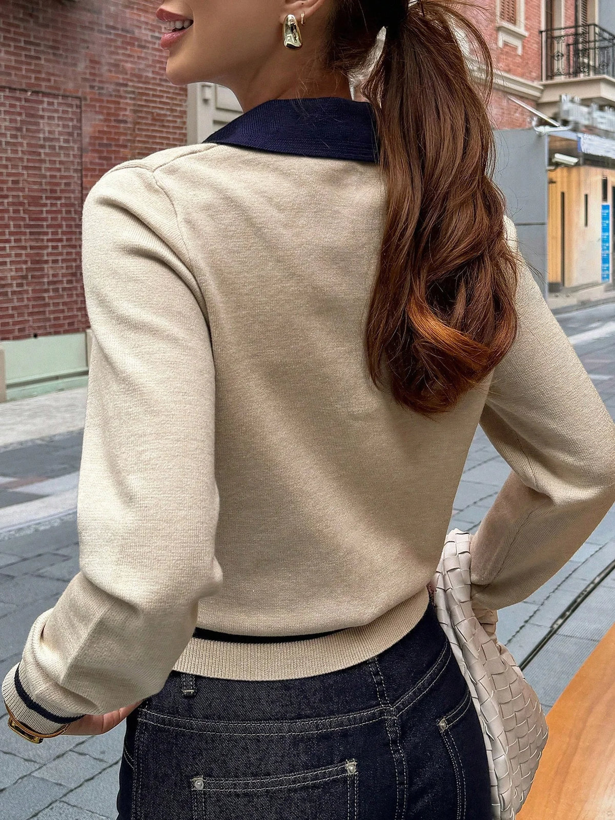 Jersey de punto bicolor con cuello polo – foto 2