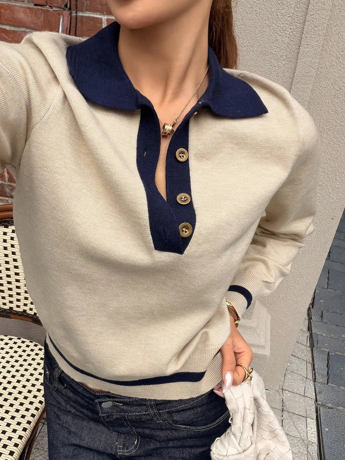 Jersey de punto bicolor con cuello polo – foto 6
