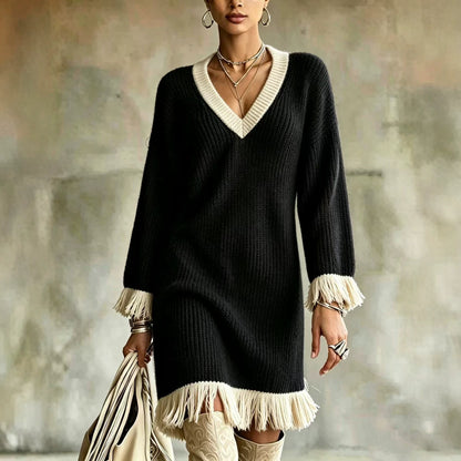Vestido de punto en bloques de color con borlas – foto 2