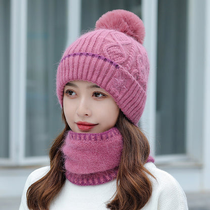 Conjunto de gorro con pompón y braga