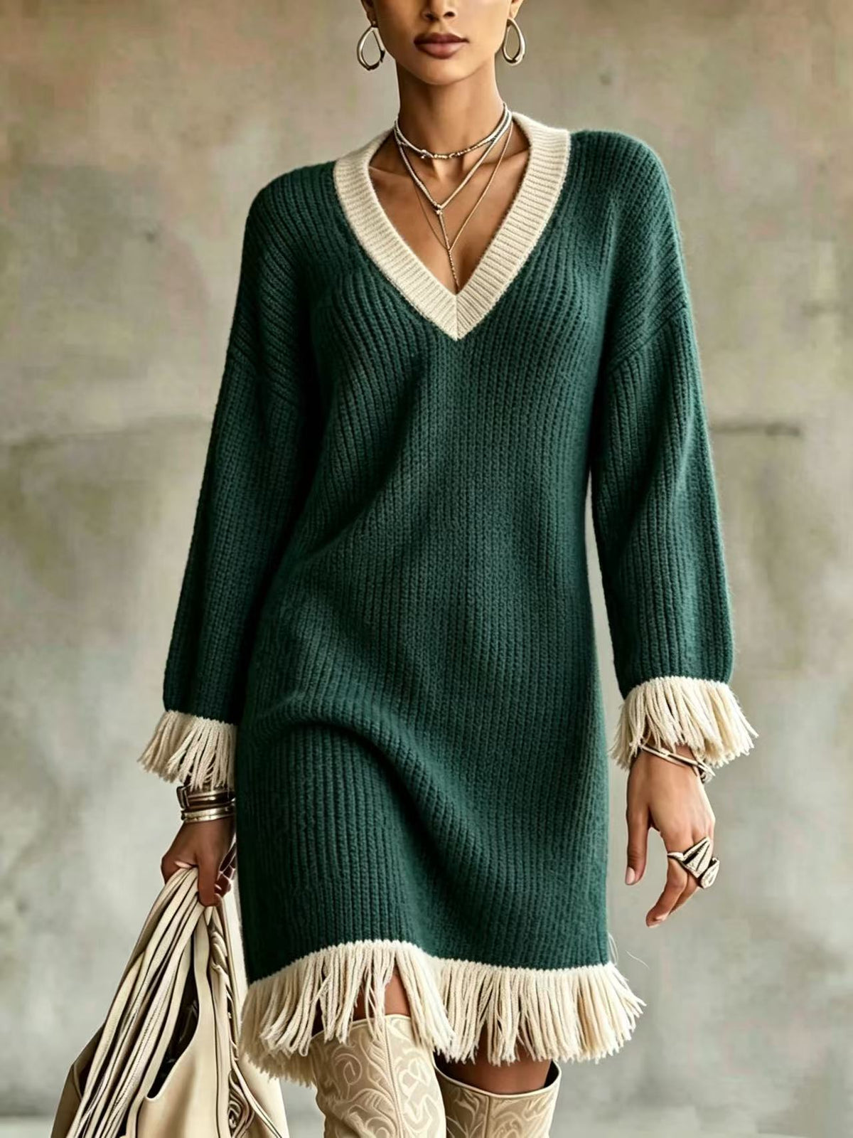 Vestido de punto en bloques de color con borlas – foto 10