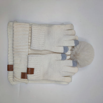 Conjunto de canalé con pompón, bufanda y guantes – foto 3