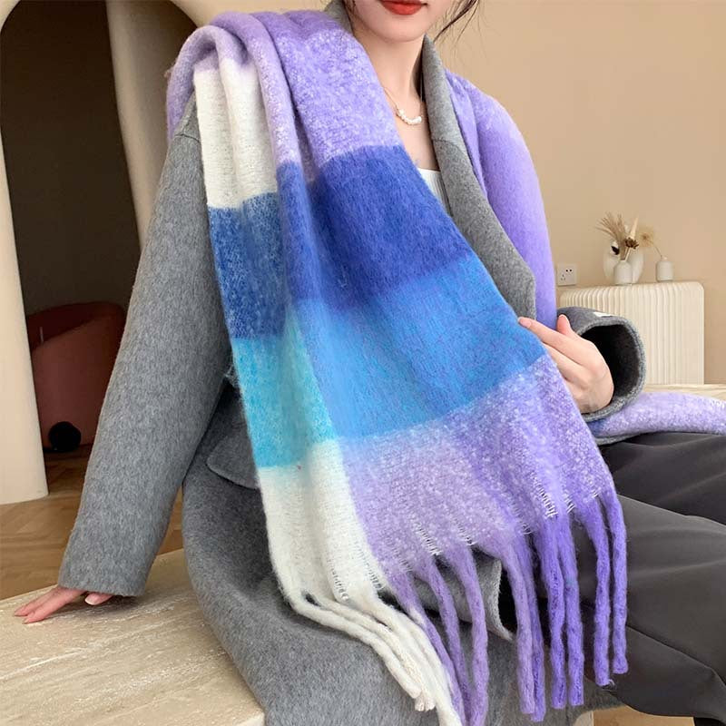 Bufanda de cuadros multicolor con flecos – foto 6