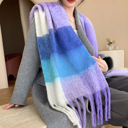 Bufanda de cuadros multicolor con flecos – foto 6