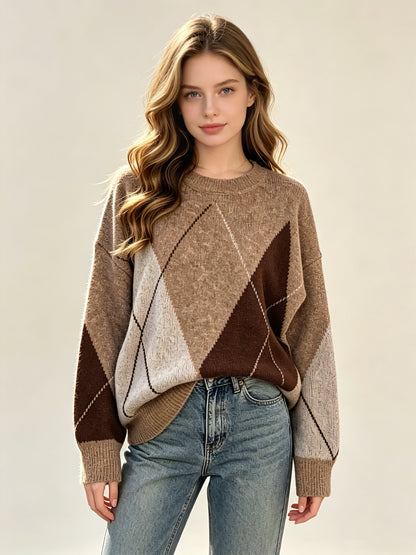 Jersey de rombos oversize en color marrón