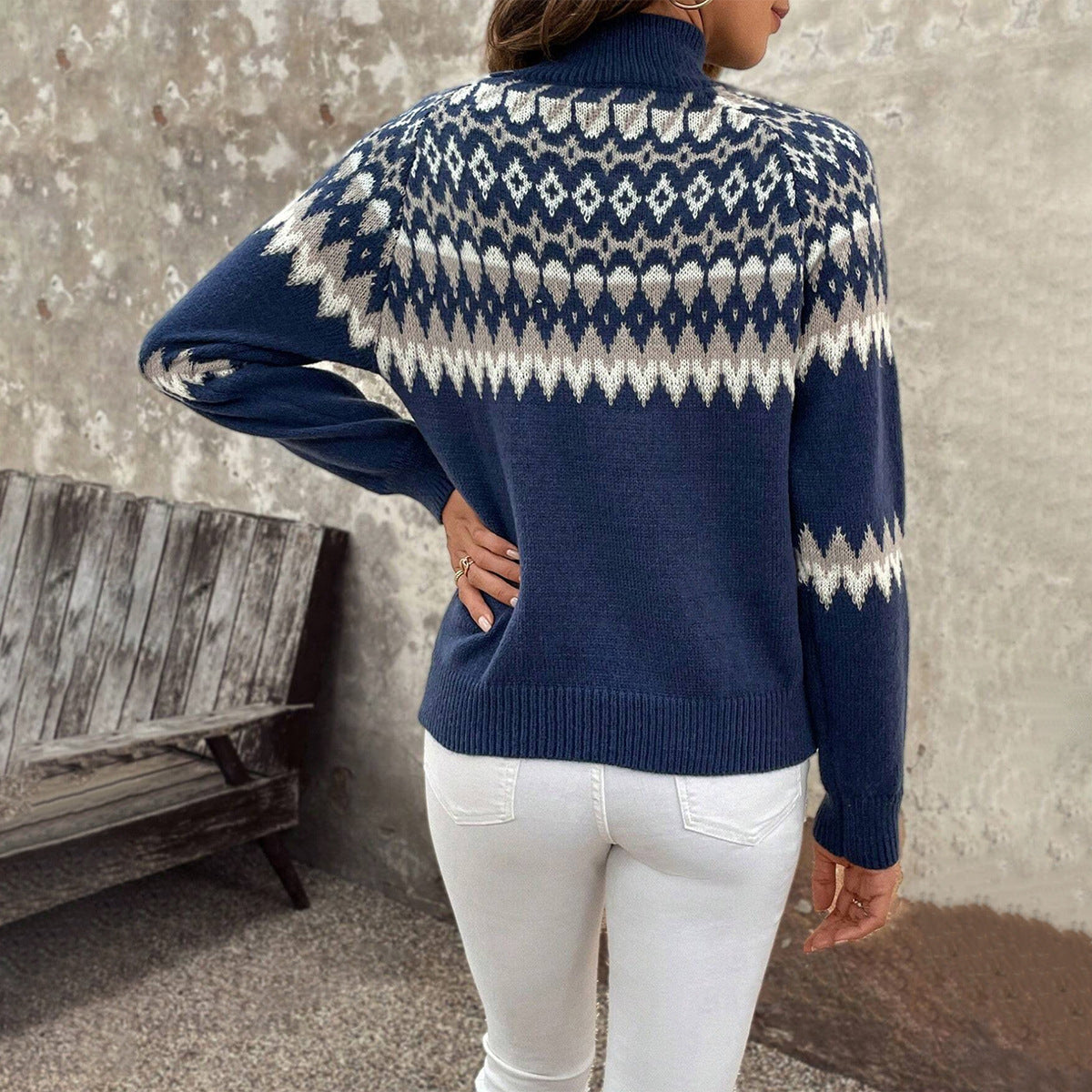 Jersey de cuello alto con jacquard nórdico – foto 3