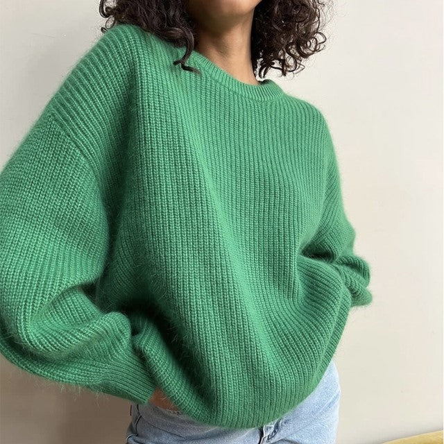 Jersey de punto básico cuello redondo en color verde