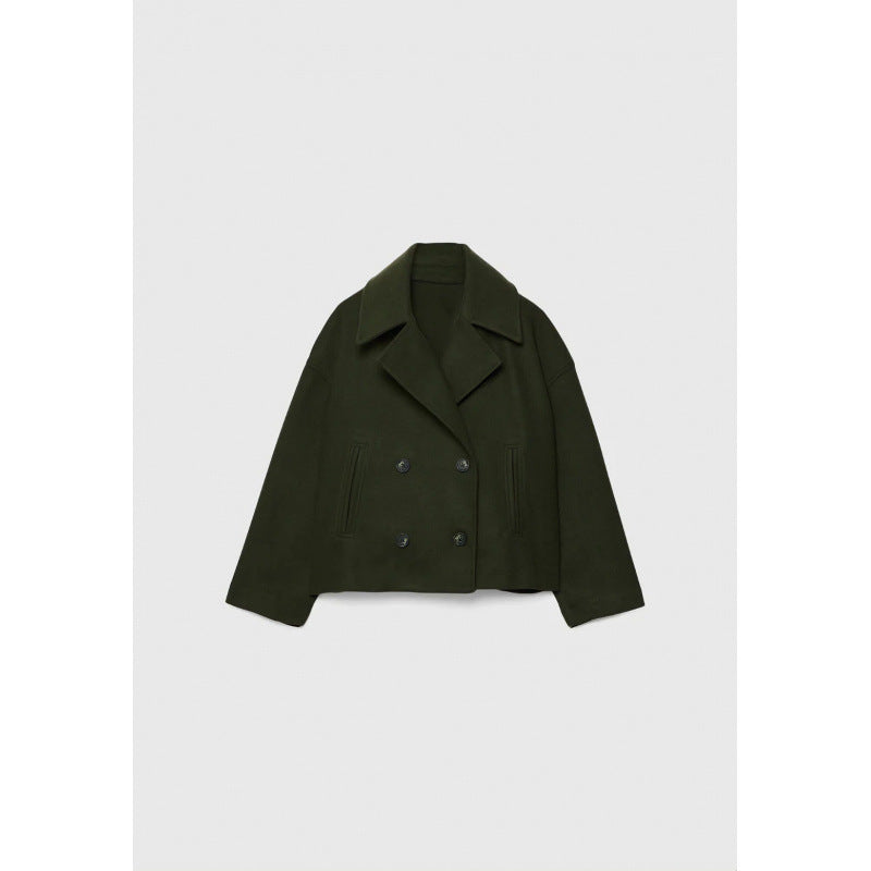 Chaquetón corto cruzado efecto paño en color verde militar
