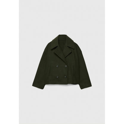 Chaquetón corto cruzado efecto paño en color verde militar