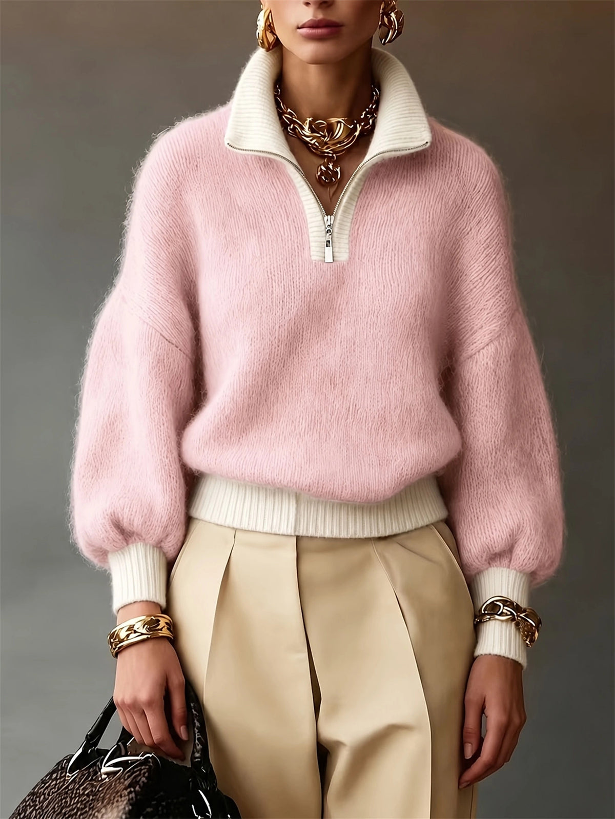 Jersey de punto con cuello polo y media cremallera – foto 3
