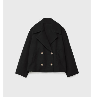 Chaquetón corto cruzado efecto paño en color negro