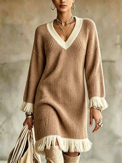 Vestido de punto en bloques de color con borlas – foto 13