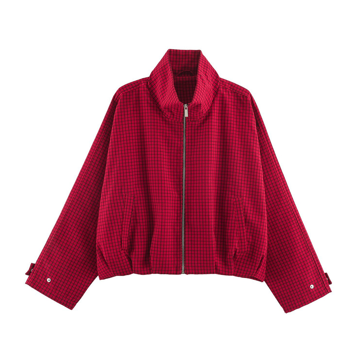Cazadora bomber de cuadros en rojo