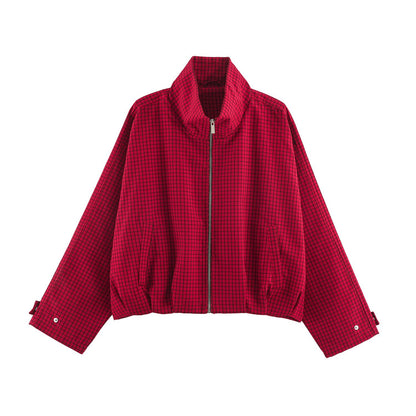 Cazadora bomber de cuadros en rojo