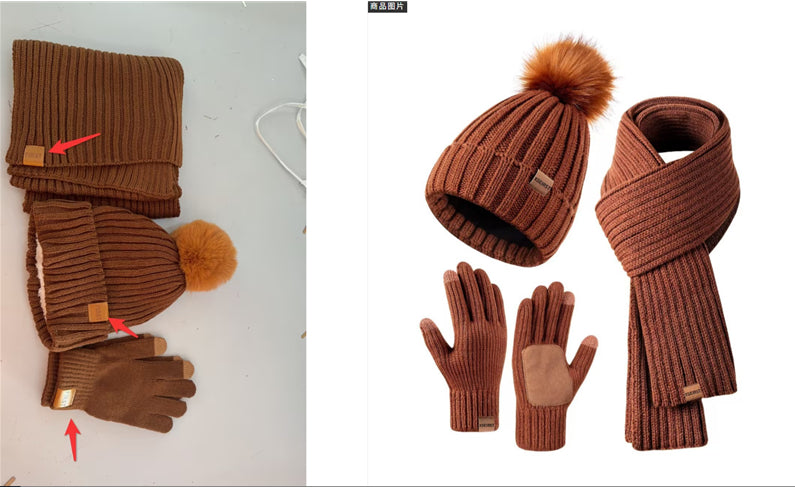 Conjunto de canalé con pompón, bufanda y guantes – foto 14