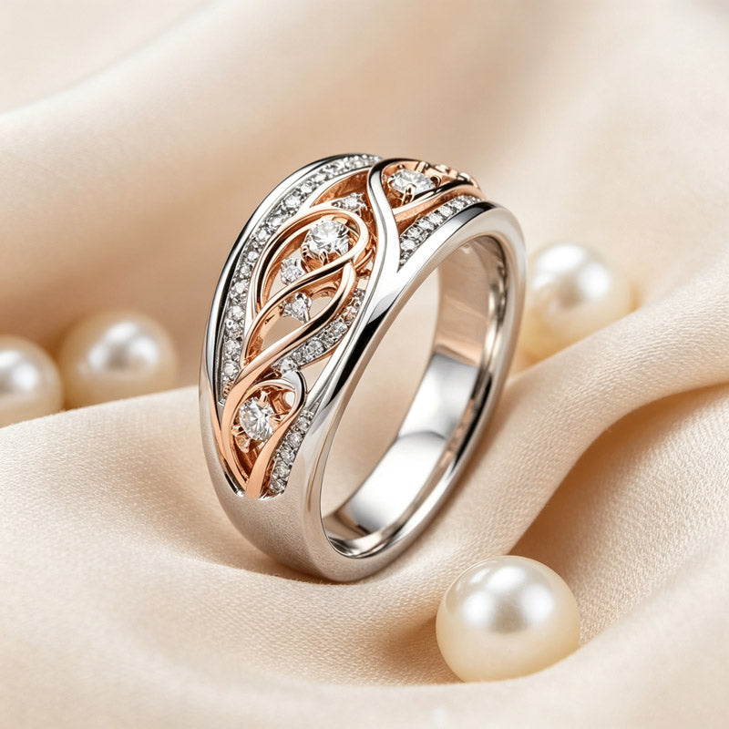 Anillo bicolor de filigrana con circonitas – foto 5