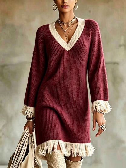 Vestido de punto en bloques de color con borlas – foto 11